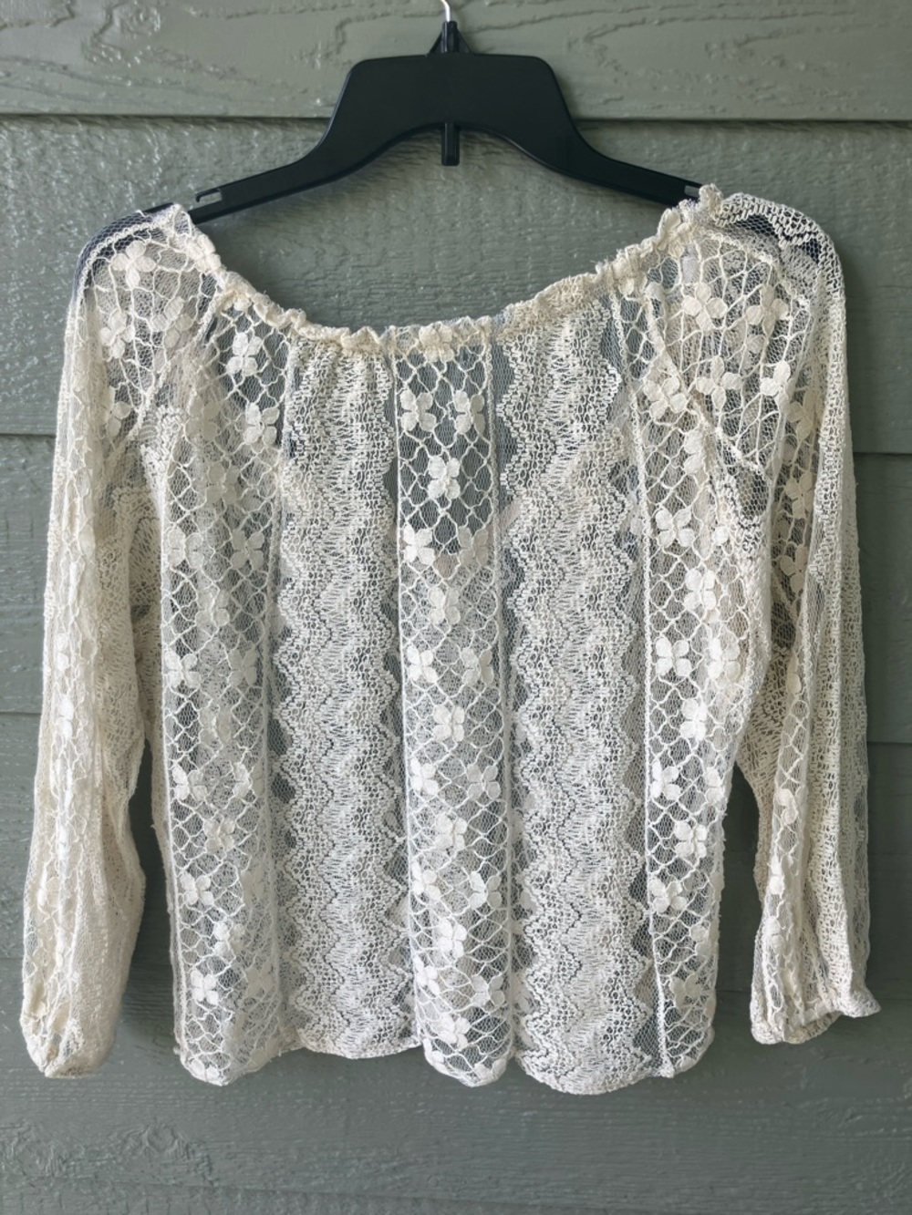 Sheer Cream Lace Peasant Top - Picture 2 of 2